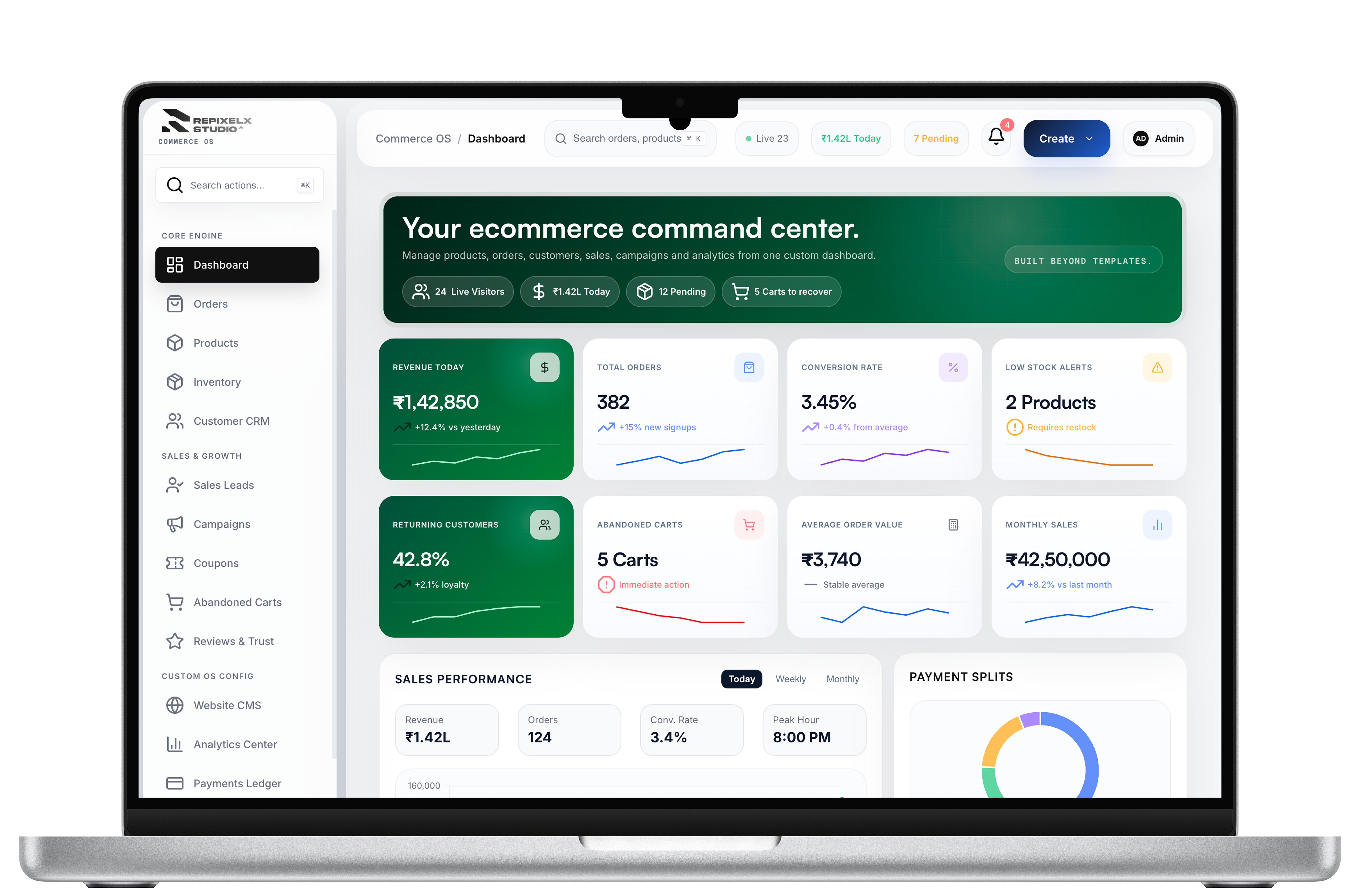 PixelX Commerce dashboard preview